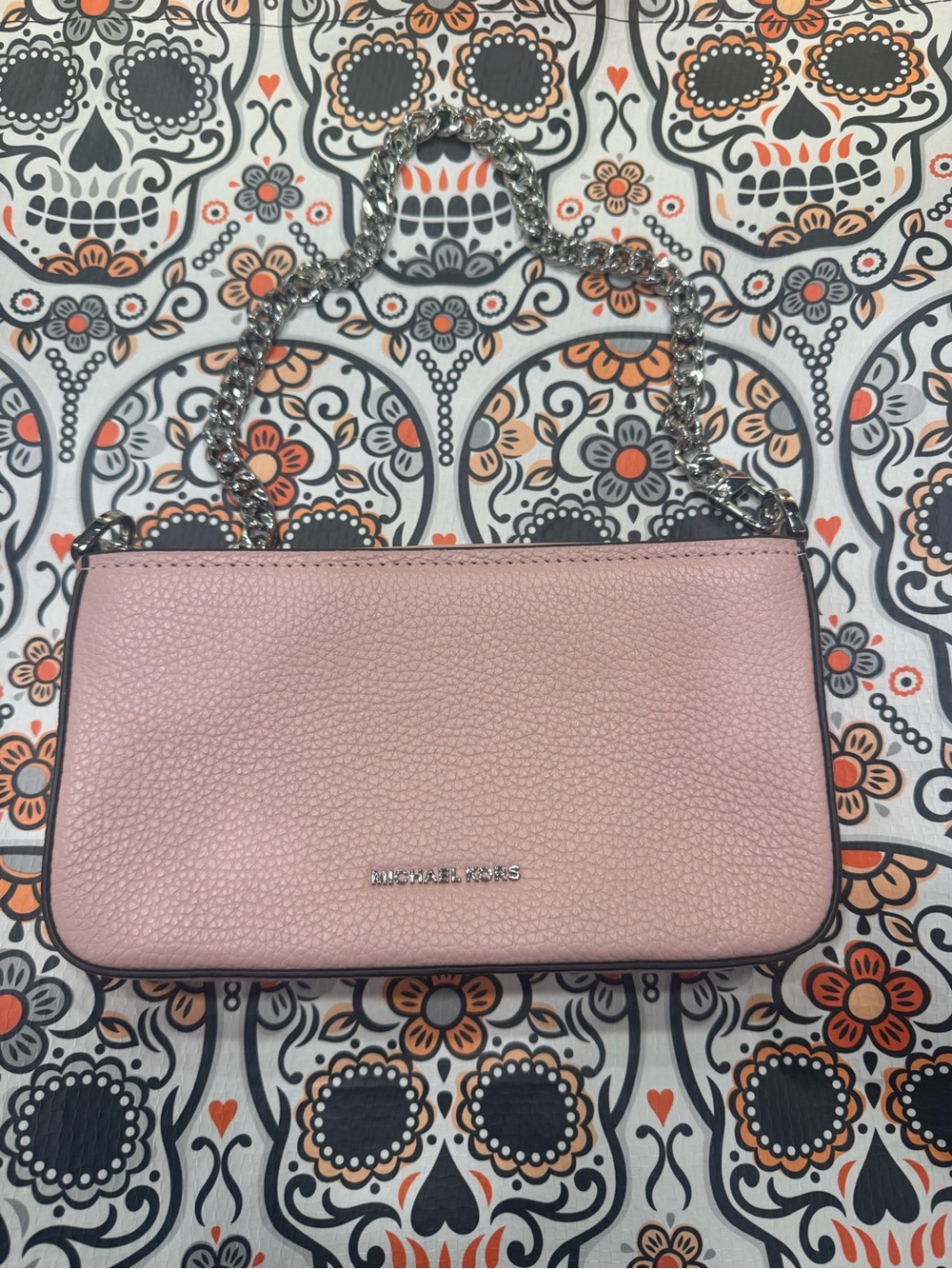 Michael Kors Blush Pink Pebbled Leather Chain Shoulder Clutch